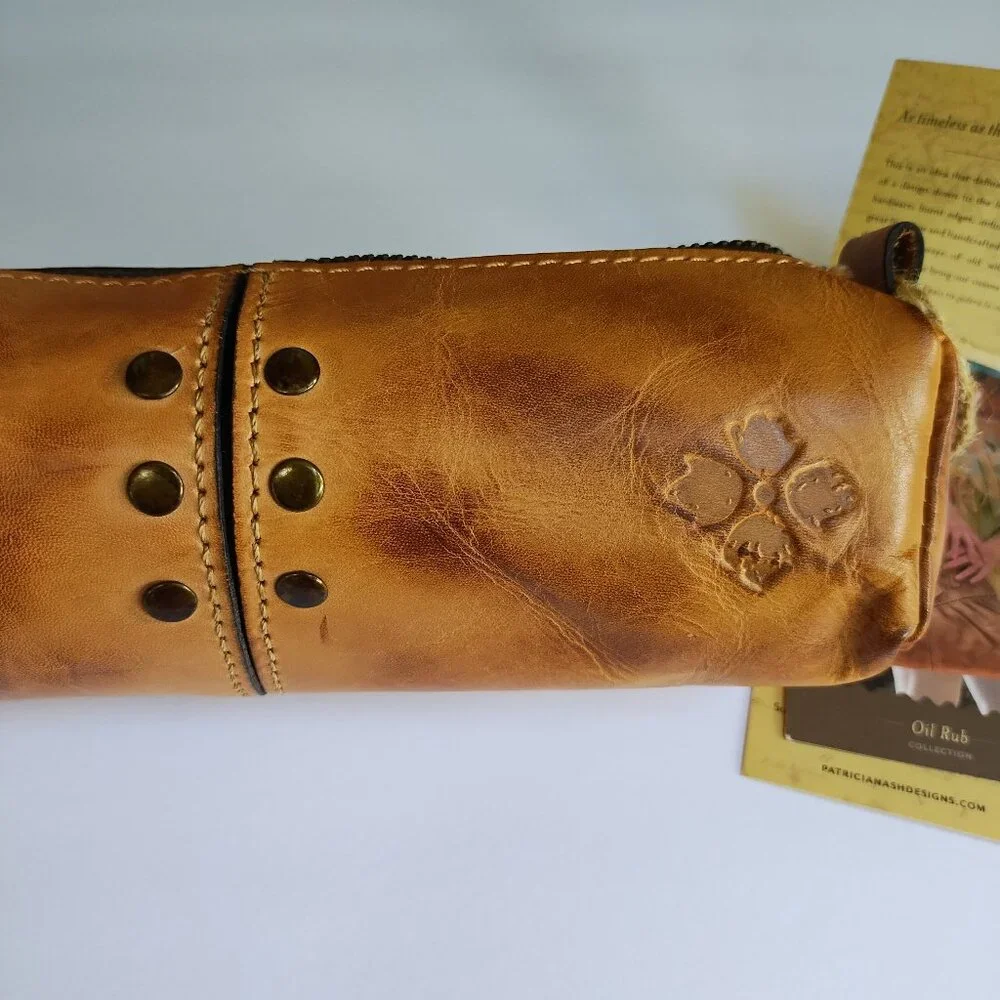 Patricia Nash Isla Oblong Case Riot Rust Leather Pencil Cosmetic Bag NWT - Picture 3 of 16